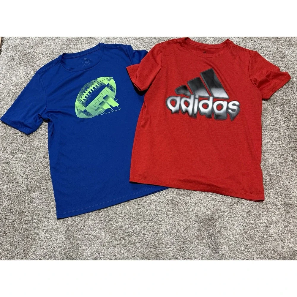 2 Adidas Athletic T-shirts Youth Boys Size Large 14/16 Black/Red & Blue/Green